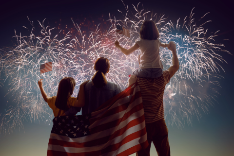 Family watching fireworks